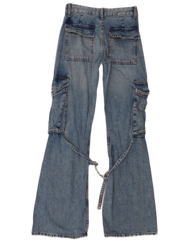 Zara Womens Cargo Flared Jeans EU 32 2XS W22 L32 Blue Cotton