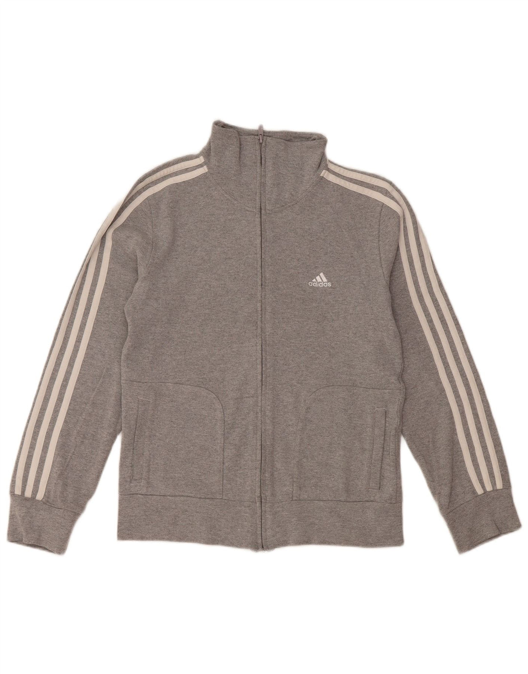 ADIDAS Womens Tracksuit Top Jacket UK 16 Large Grey Cotton