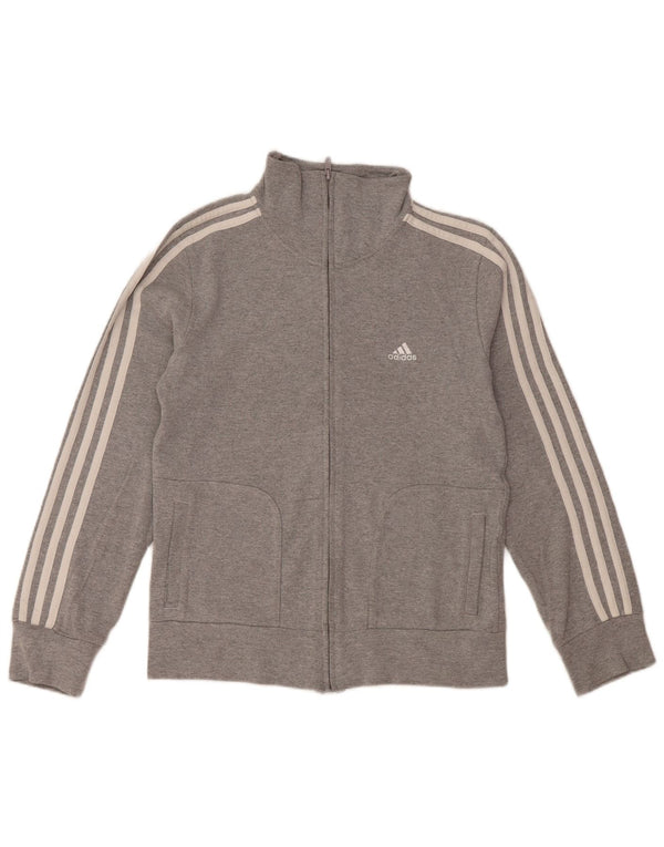 ADIDAS Womens Tracksuit Top Jacket UK 16 Large Grey Cotton