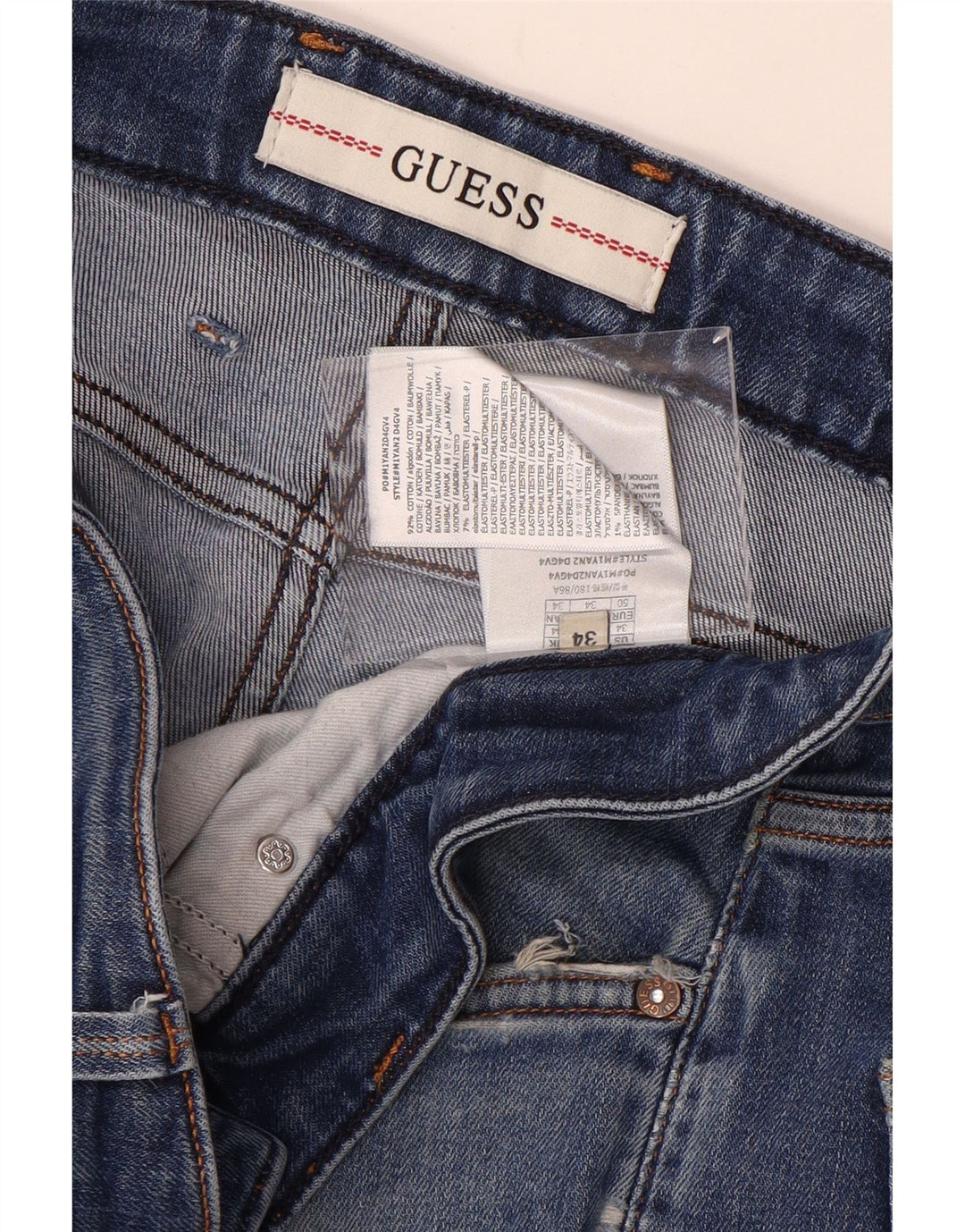 Guess Mens Angels Slim Jeans W34 L31 Blue Cotton