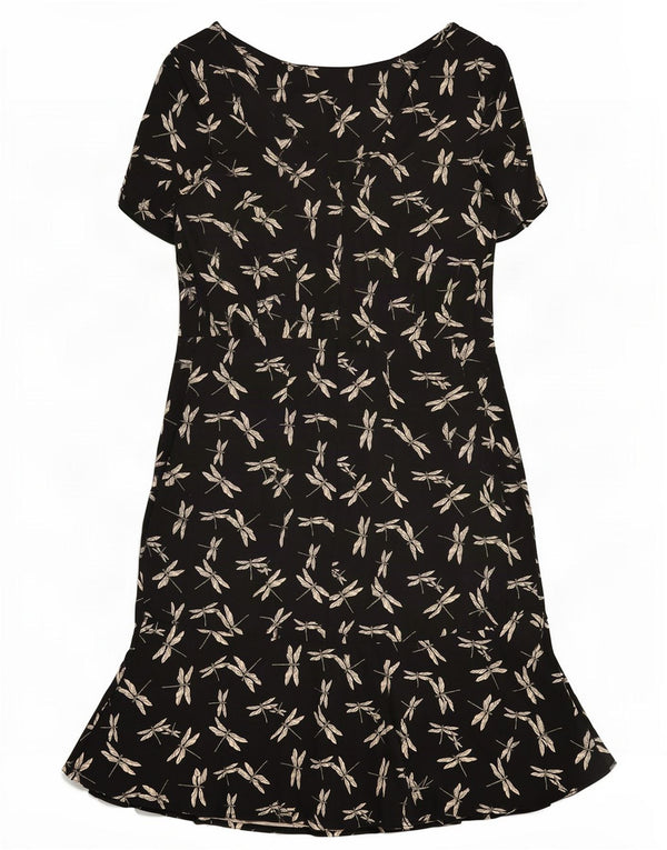 Vintage Womens Abstract Pattern Sheath Dress UK 12 Medium Black Polyester