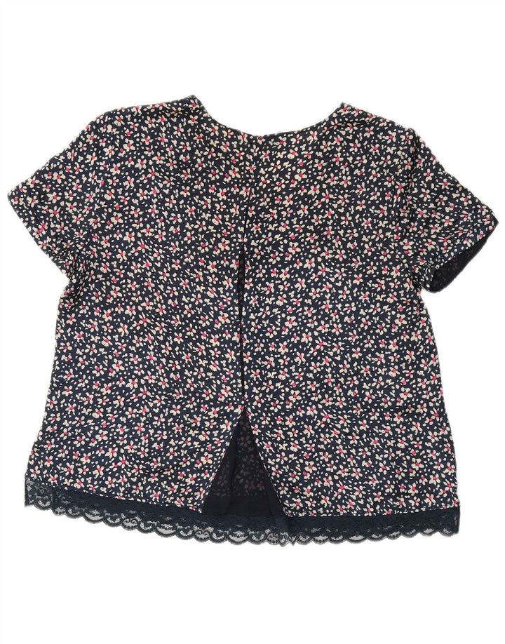 ZARA Womens Blouse Top UK 16 Large Navy Blue Floral