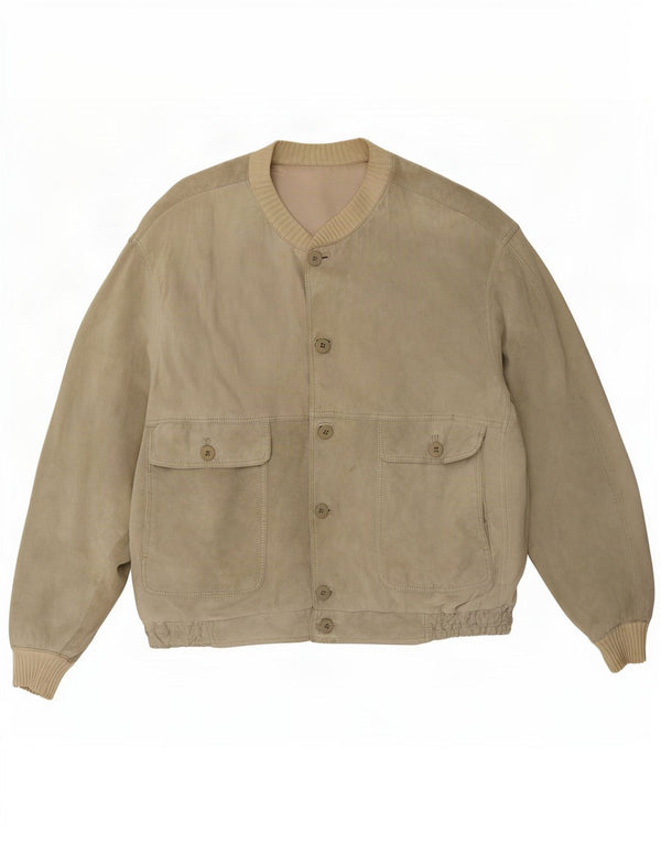Vintage Mens Suede Bomber Jacket UK 40 Large Beige