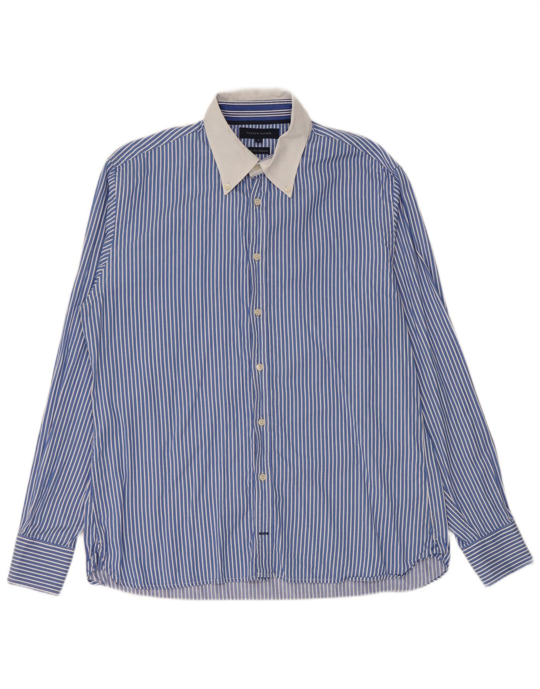 TOMMY HILFIGER Mens Shirt Large Blue Pinstripe Cotton