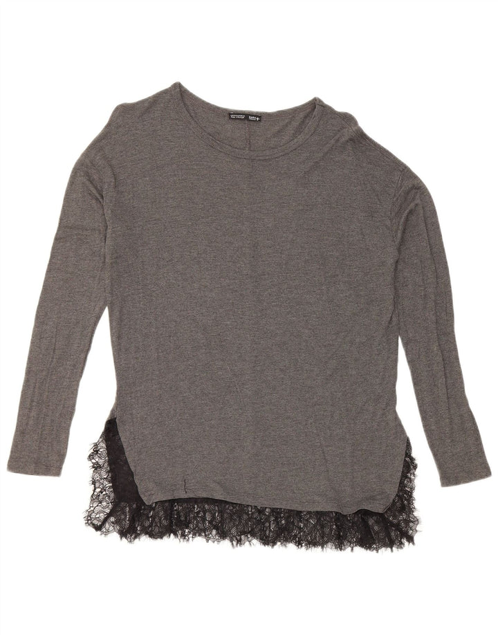 Zara Womens Long Sleeve Blouse Top UK 14 Medium Grey