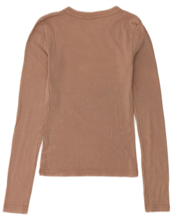 Zara Womens Top Long Sleeve UK 8 Small Beige Cotton