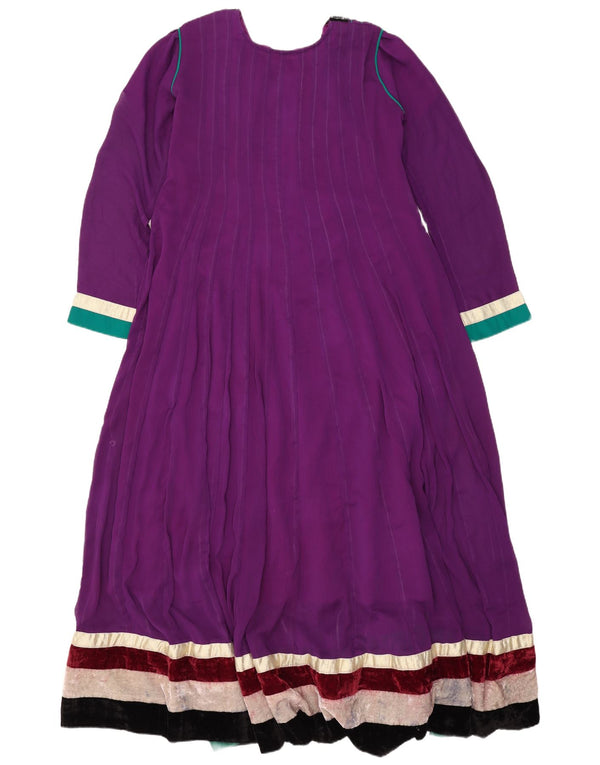 Vintage Womens Long Sleeve Maxi Dress UK 16 Large Purple Colourblock