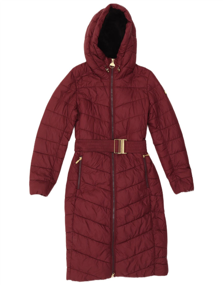 Barbour Womens Hooded Padded Coat UK 8 Small Burgundy