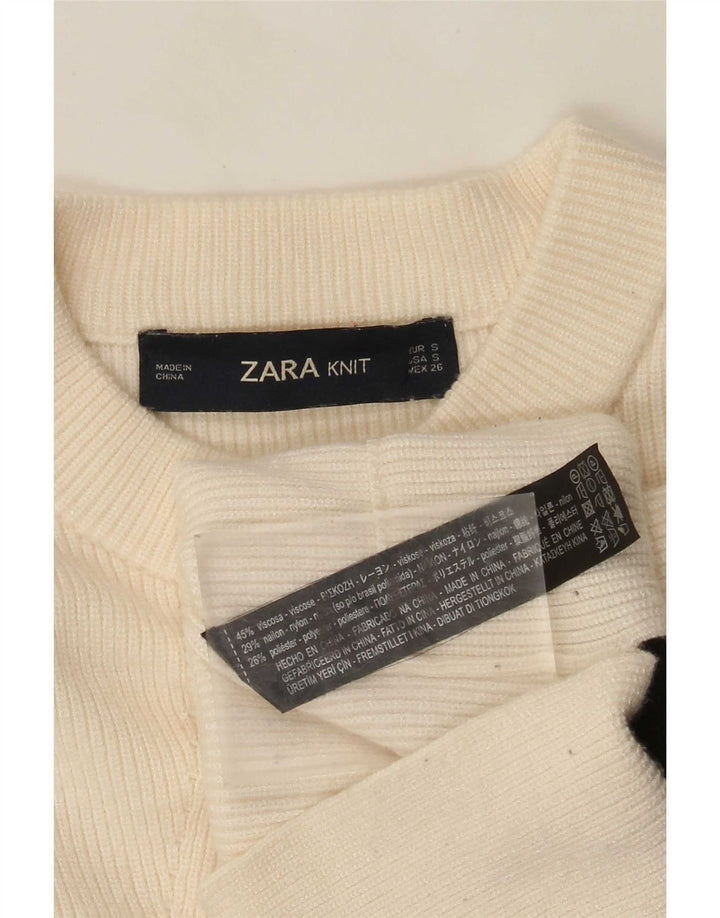 Zara Womens Oversized Crew Neck Jumper Sweater UK 10 Small White Viscose