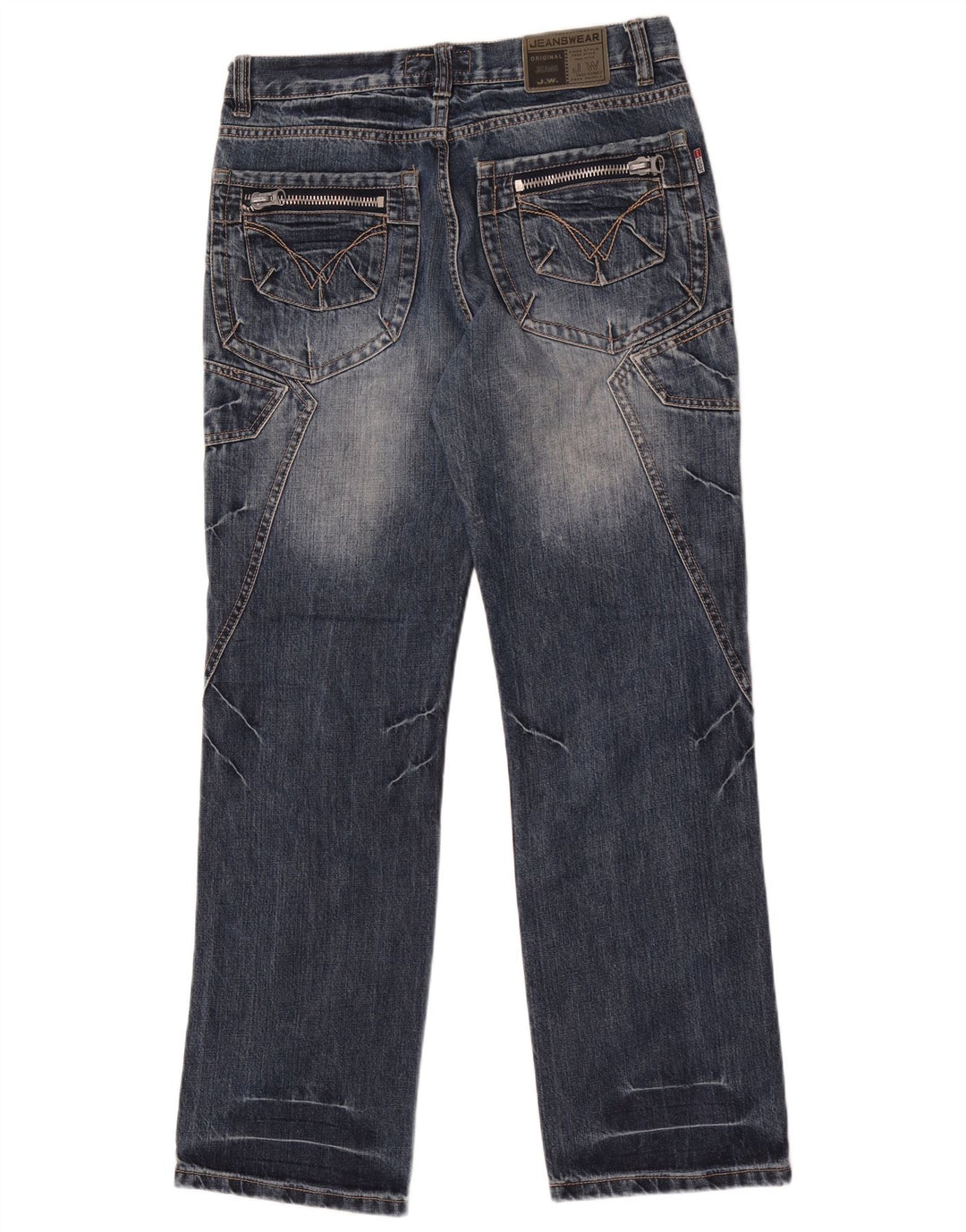 Vintage Mens Straight Jeans W32 L32 Blue Patchwork Cotton