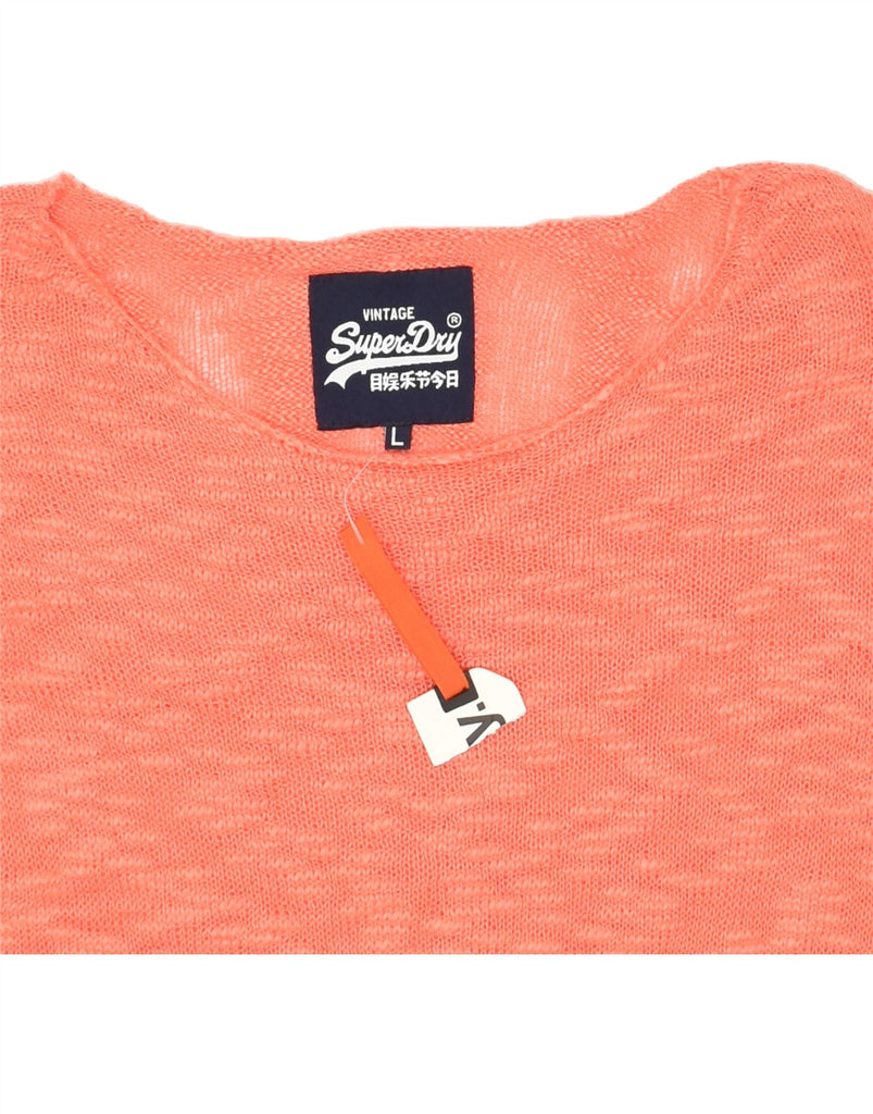 SUPERDRY Womens Boat Neck Jumper Sweater UK 16 Large Orange Acrylic | Vintage Superdry | Thrift | Second-Hand Superdry | Used Clothing | Messina Hembry 