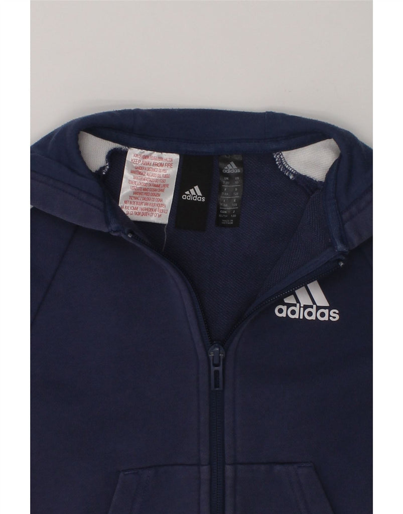 ADIDAS Boys Graphic Zip Hoodie Sweater 7-8 Years Navy Blue Cotton | Vintage Adidas | Thrift | Second-Hand Adidas | Used Clothing | Messina Hembry 