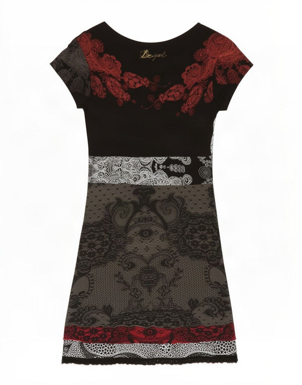 Desigual Womens Short Sleeves Basic Dress UK 18 XL Black Paisley Viscose