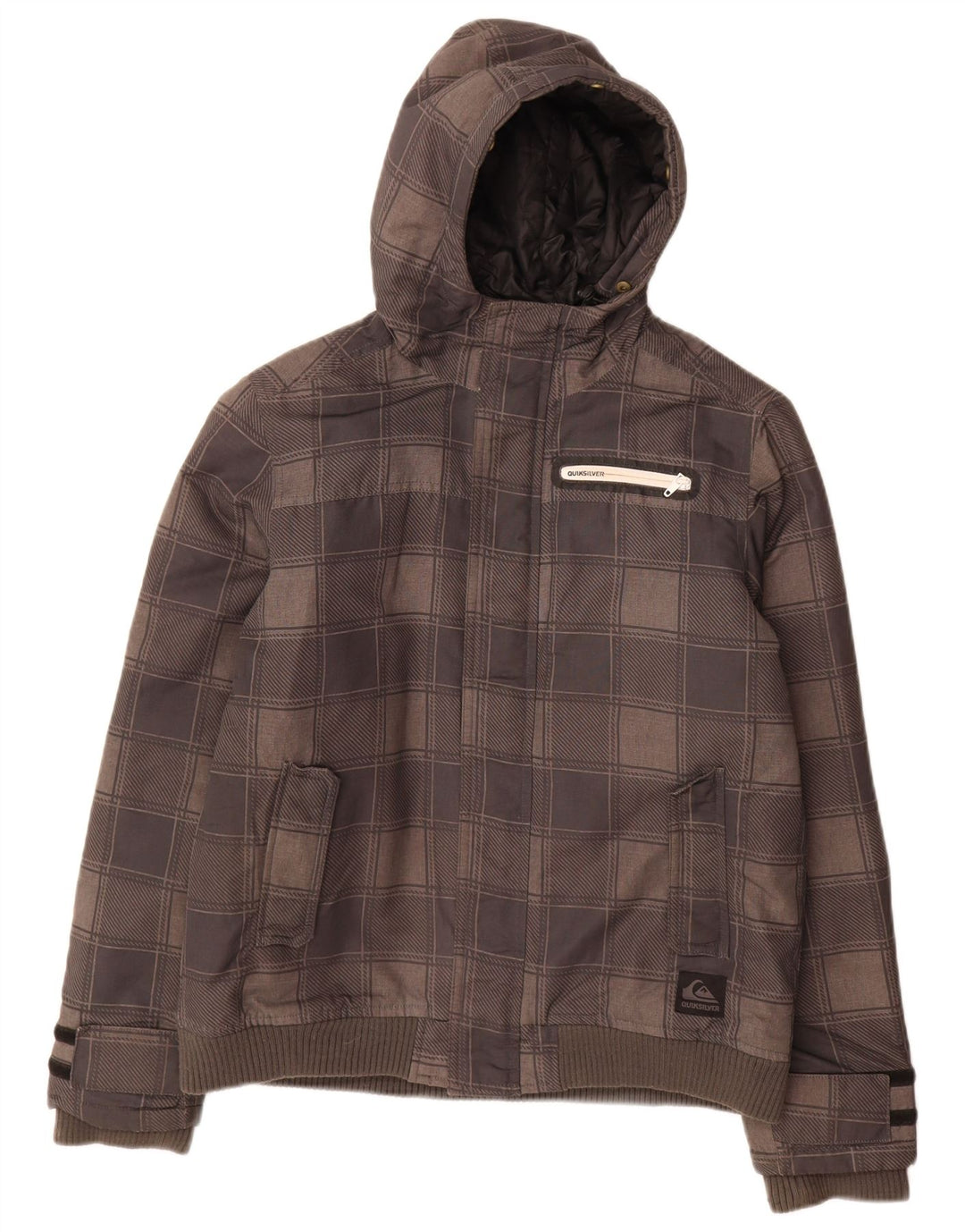 Quiksilver Boys Hooded Bomber Jacket 15-16 Years Grey Check Polyester