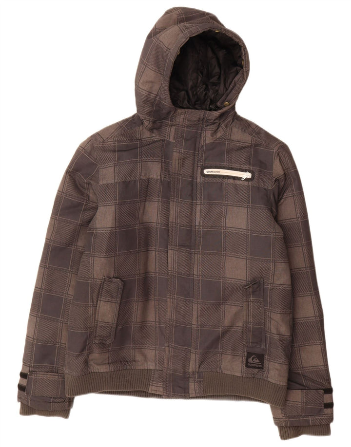 Quiksilver Boys Hooded Bomber Jacket 15-16 Years Grey Check Polyester