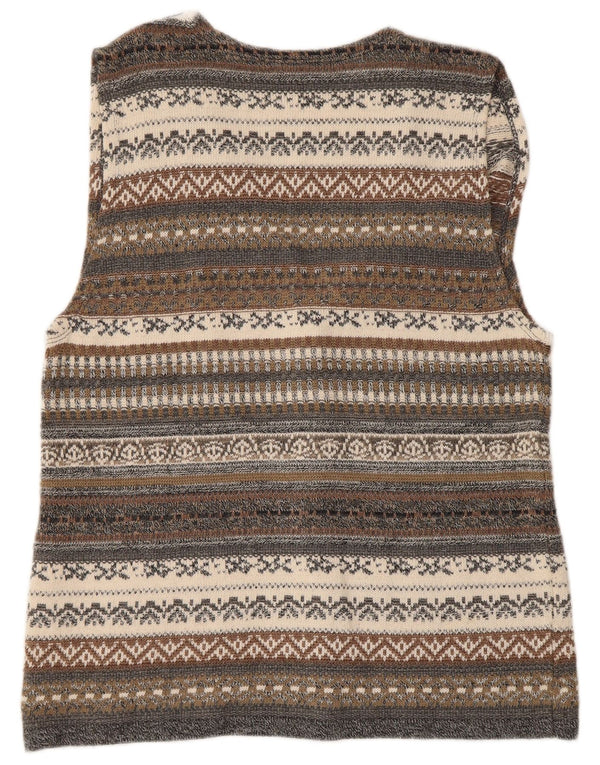 Vintage Womens Sleeveless Cardigan Sweater UK 14 Medium Grey Geometric