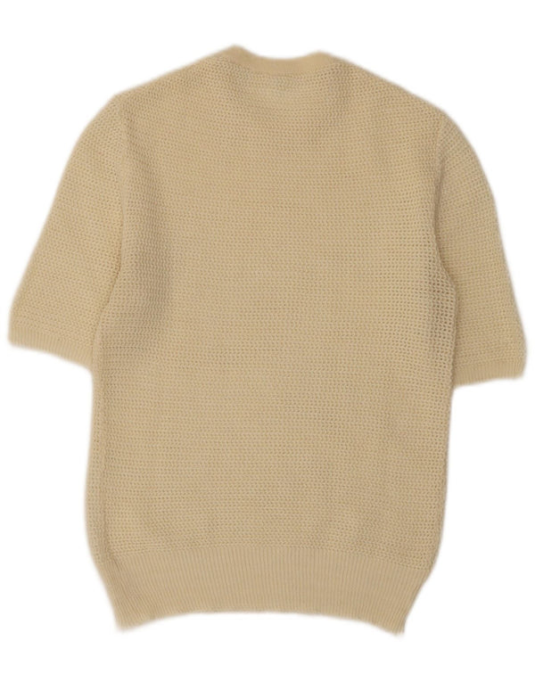 Vintage Womens Short Sleeve Crew Neck Jumper Sweater UK 10 Small Beige