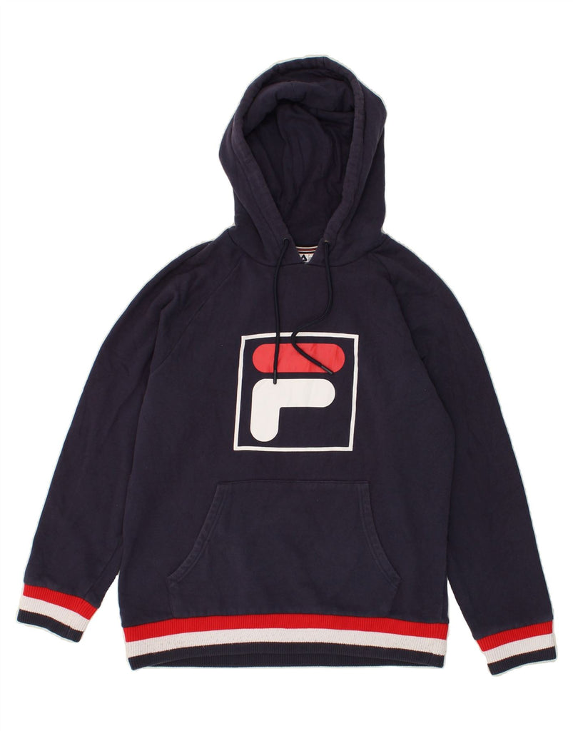 FILA Womens Graphic Hoodie Jumper IT 46/48 Medium Navy Blue | Vintage Fila | Thrift | Second-Hand Fila | Used Clothing | Messina Hembry 