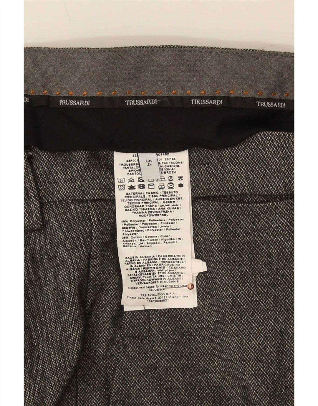 Trussardi Mens Slim Suit Trousers IT 54 2XL W40 L34 Grey Polyester