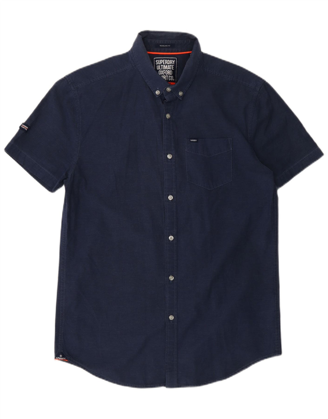 SUPERDRY Mens Regular Fit Short Sleeve Shirt Medium Navy Blue Cotton