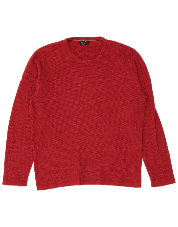 Massimo Dutti Mens Crew Neck Jumper Sweater Large Red Cotton