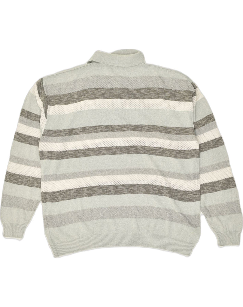 VINTAGE Mens Polo Neck Jumper Sweater Large Grey Striped Acrylic | Vintage Vintage | Thrift | Second-Hand Vintage | Used Clothing | Messina Hembry 