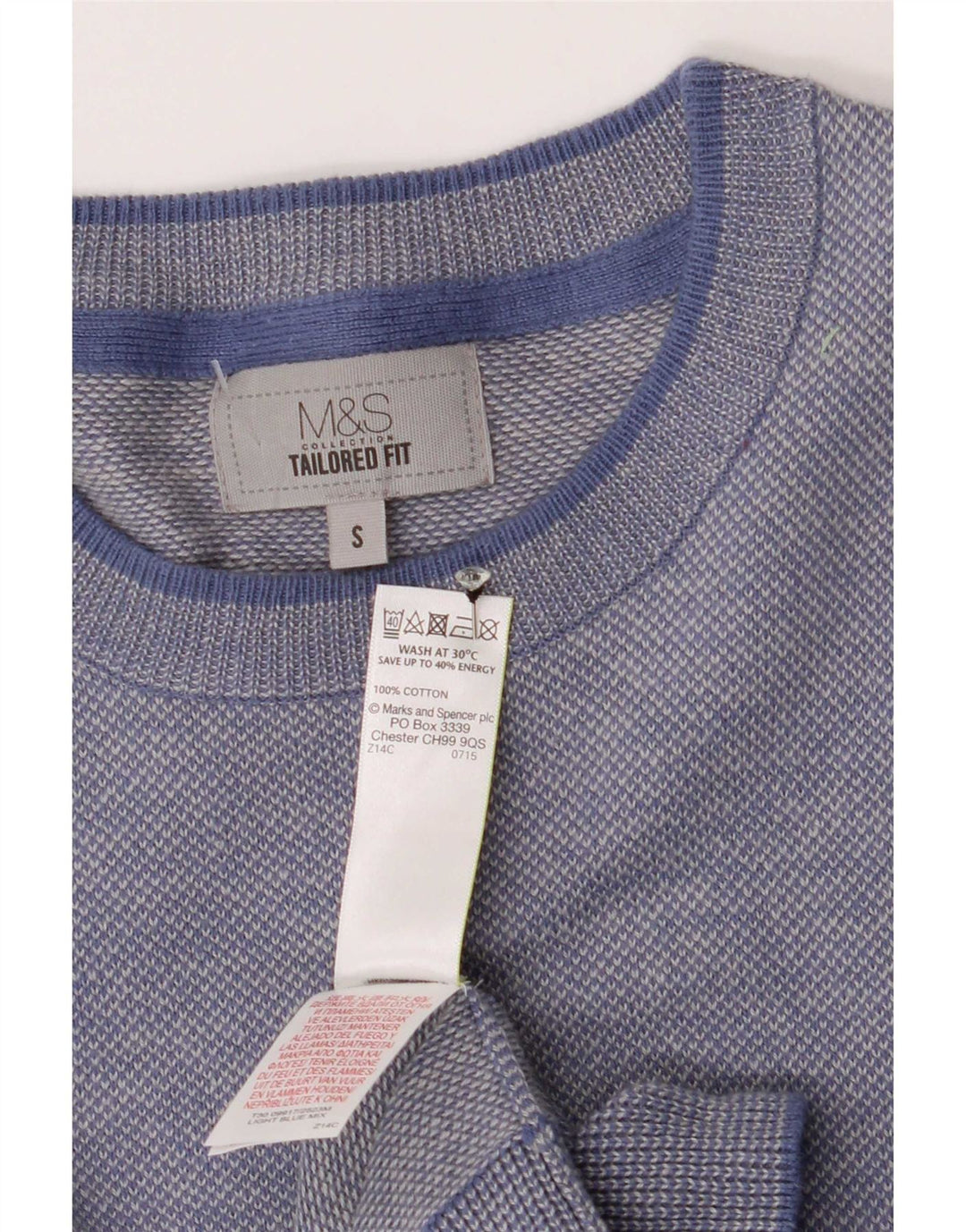 Marks & Spencer Mens Tailored Fit Crew Neck Jumper Sweater Small Blue