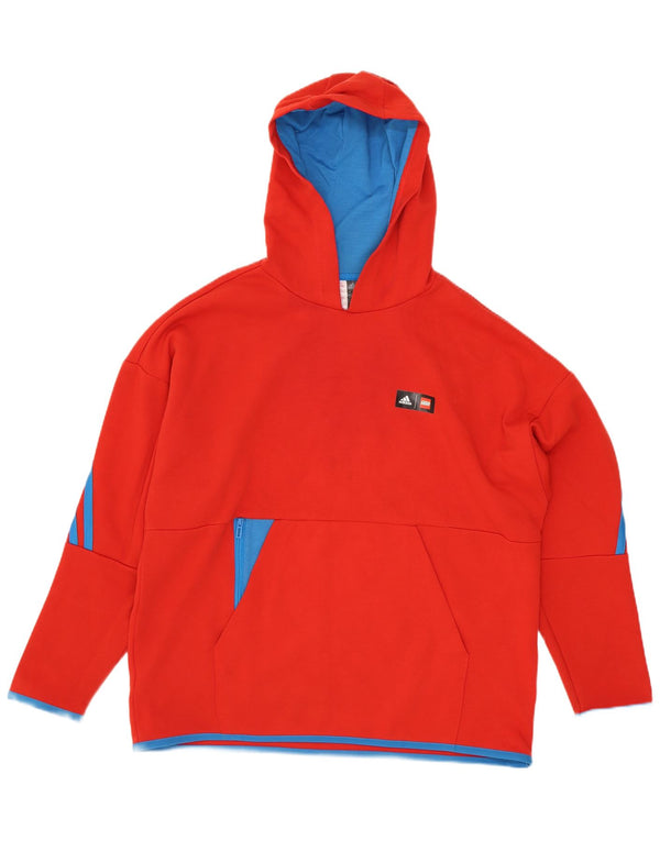 Adidas Boys Hoodie Jumper 11-12 Years Red Colourblock Cotton