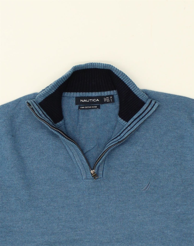 NAUTICA Mens Zip Neck Jumper Sweater Medium Blue Cotton | Vintage Nautica | Thrift | Second-Hand Nautica | Used Clothing | Messina Hembry 