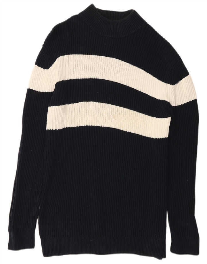 French Connection Mens Turtle Neck Jumper Sweater Medium Navy Blue Striped