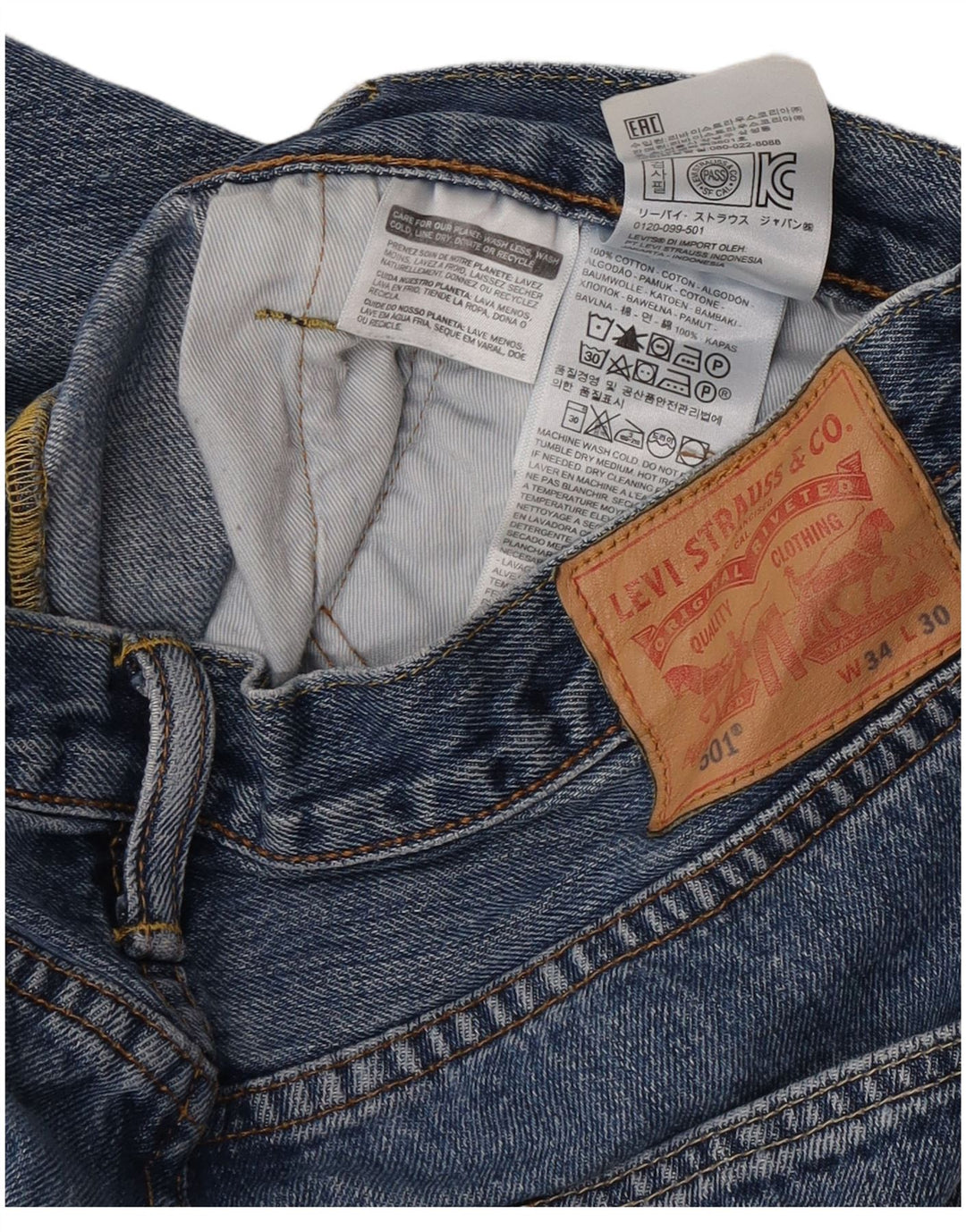Levi's Mens 501 Straight Jeans W34 L30 Blue Cotton