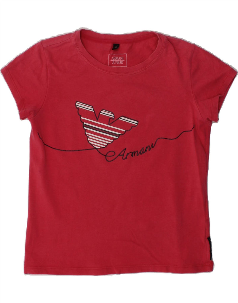 ARMANI JUNIOR Girls Graphic T-Shirt Top 7-8 Years Red | Vintage Armani Junior | Thrift | Second-Hand Armani Junior | Used Clothing | Messina Hembry 