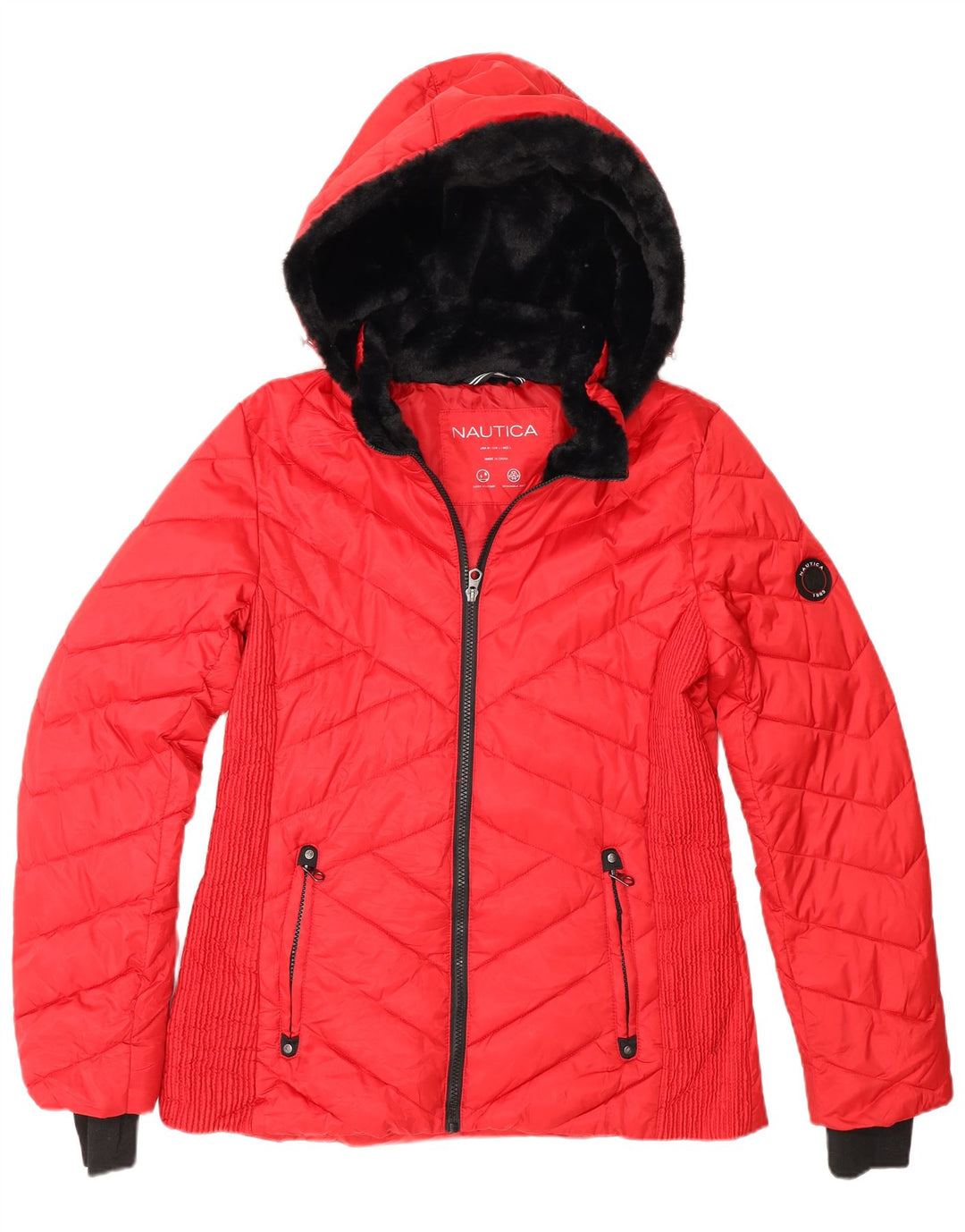 Nautica Womens Hooded Padded Jacket UK 14 Medium Red Polyester