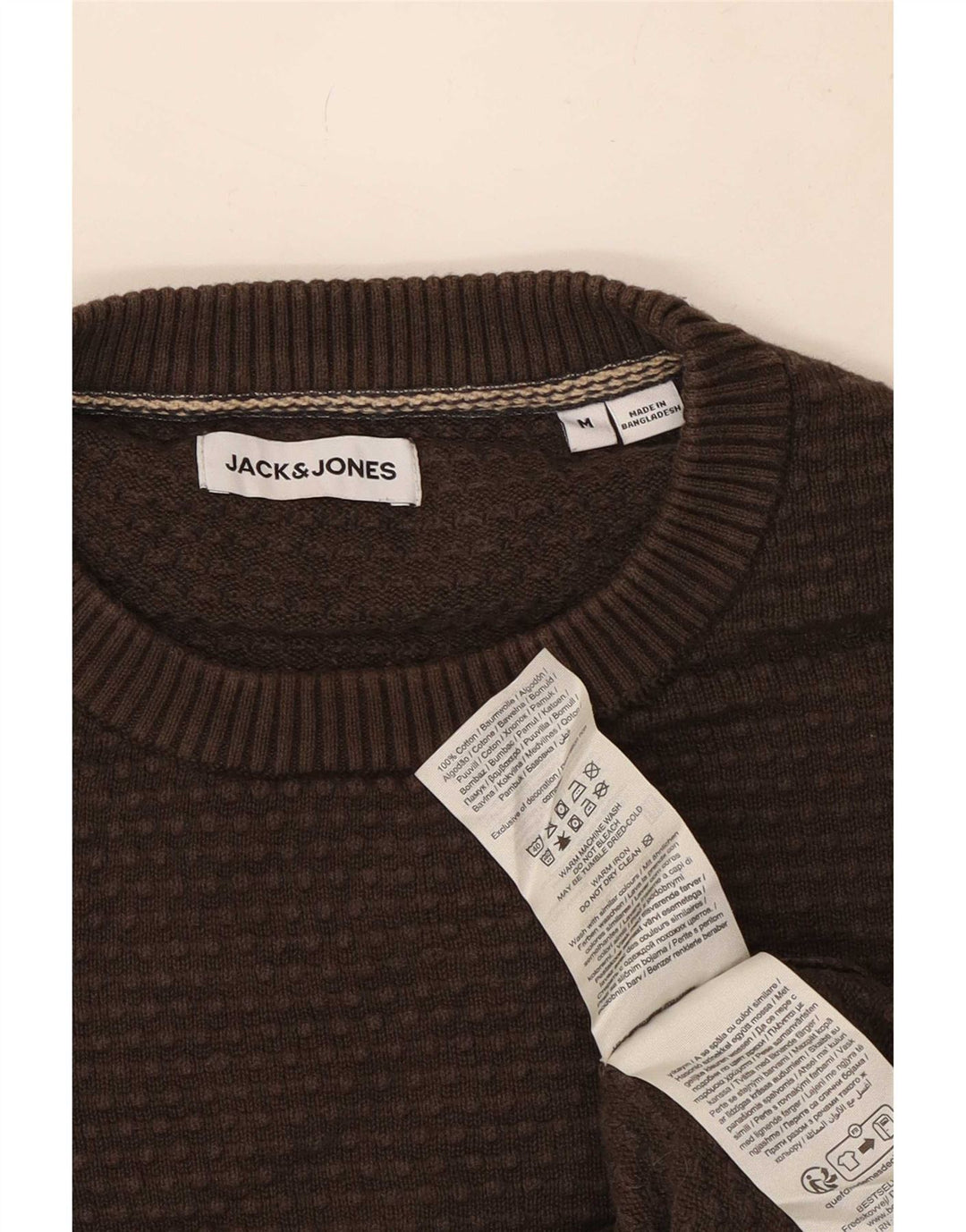 Jack & Jones Mens Crew Neck Jumper Sweater Medium Brown Cotton