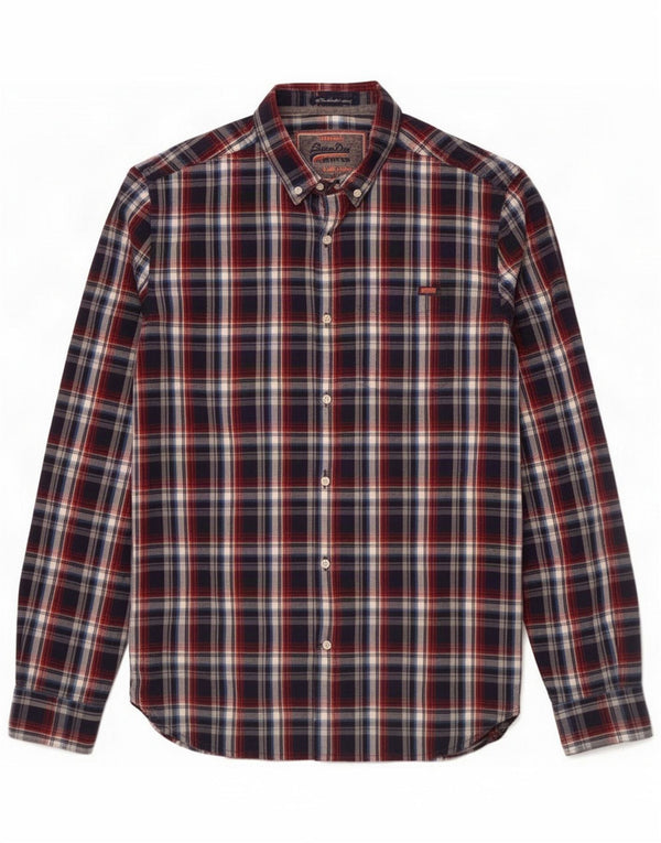 Superdry Mens Flannel Shirt Medium Navy Blue Check Cotton
