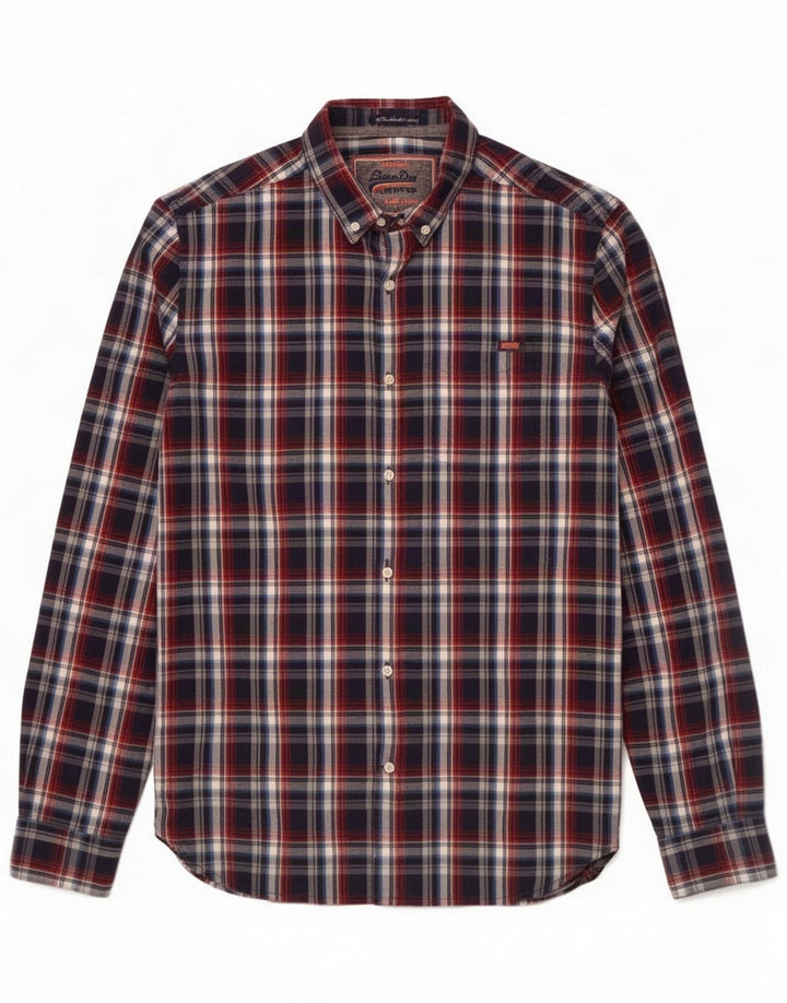 Superdry Mens Flannel Shirt Medium Navy Blue Check Cotton