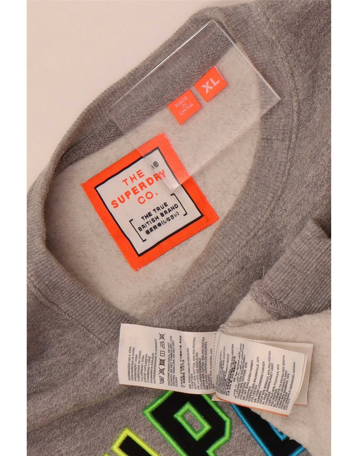 Superdry Mens Graphic Sweatshirt Jumper XL Grey Flecked Cotton