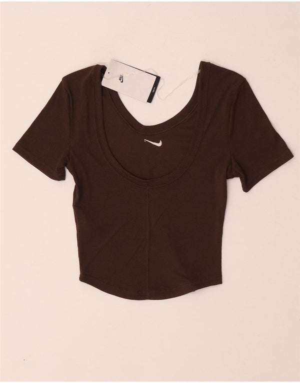 Nike Womens Crop T-Shirt Top UK 4 XS Brown Polyester