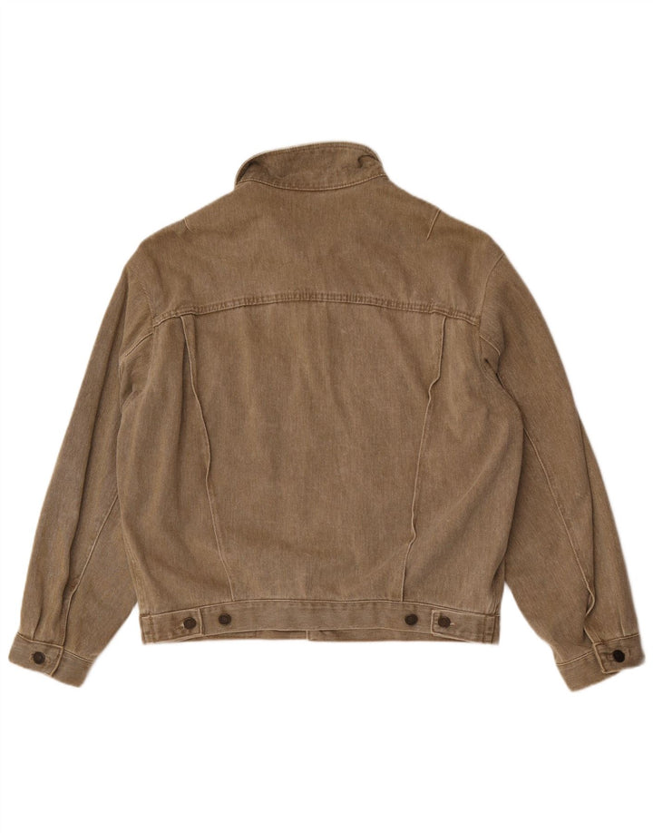 Wampum Mens Loose Fit Denim Jacket UK 38 Medium Khaki Cotton
