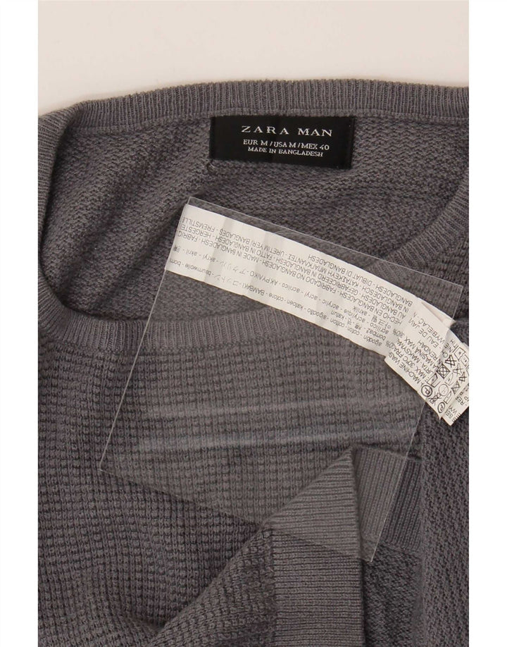 Zara Mens Crew Neck Jumper Sweater Medium Grey Cotton