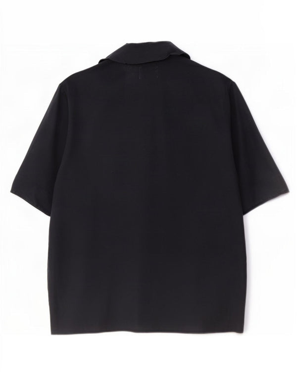 Benetton Womens Short Sleeve Shirt IT 46 Large Navy Blue Cotton