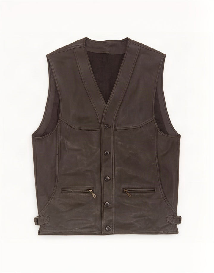 Vintage Mens Leather Gilet UK 38 Medium Black