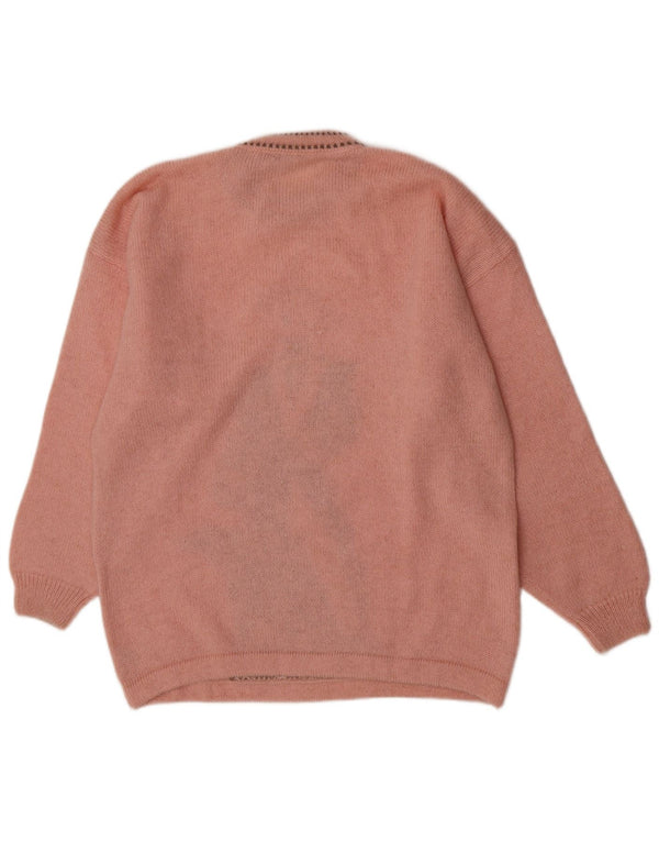 ALEX Womens Graphic Relaxed Fit Crew Neck Jumper Sweater UK 16 Large Pink