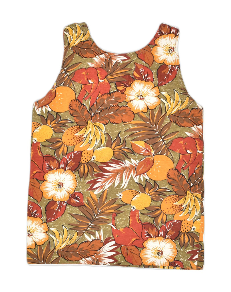 VINTAGE Womens Vest Top UK 18 XL Brown Floral Cotton | Vintage Vintage | Thrift | Second-Hand Vintage | Used Clothing | Messina Hembry 