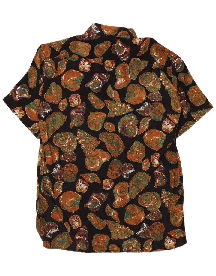Vintage Mens Abstract Pattern Short Sleeve Shirt Medium Black Viscose