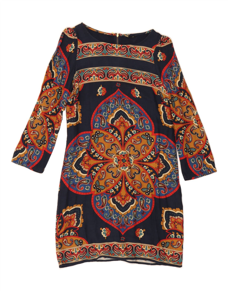 MASSIMO DUTTI Womens 3/4 Sleeve Sheath Dress EU 38 Small Navy Blue Paisley Vintage Massimo Dutti and Second-Hand Massimo Dutti from Messina Hembry 