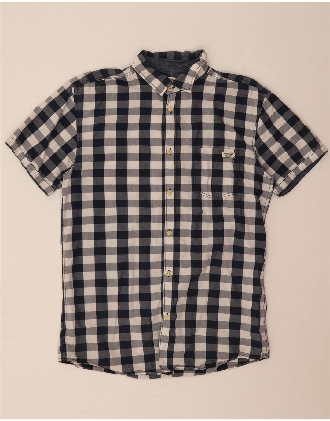 Jack & Jones Mens Short Sleeve Shirt Large Navy Blue Check Cotton