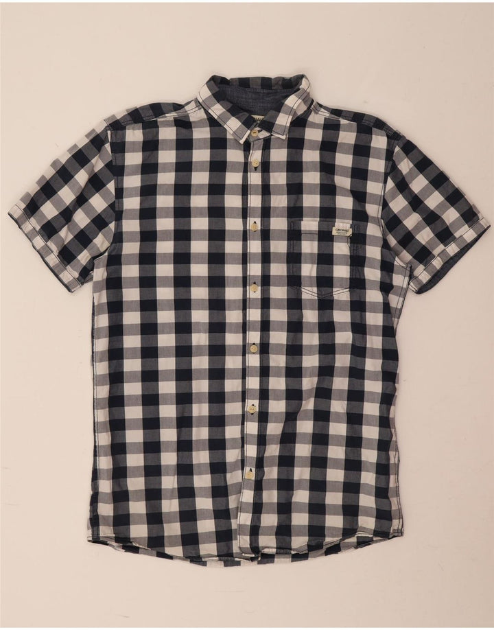 Jack & Jones Mens Short Sleeve Shirt Large Navy Blue Check Cotton