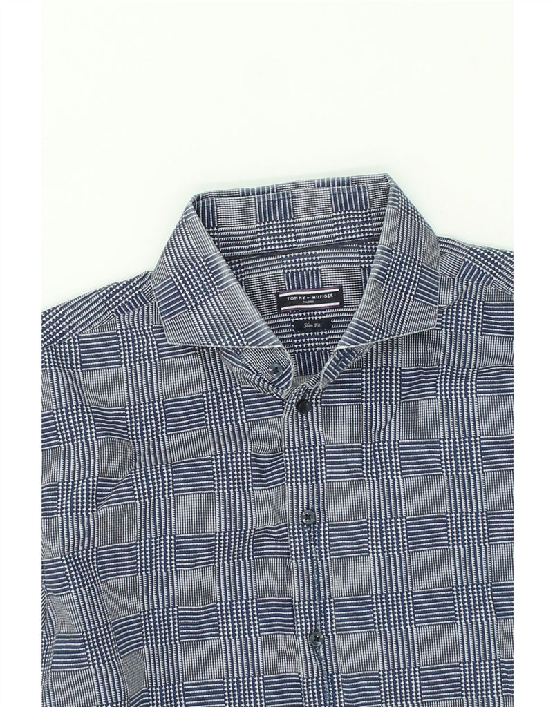 TOMMY HILFIGER Mens Tailored Slim Fit Shirt Medium Blue Check Cotton | Vintage Tommy Hilfiger | Thrift | Second-Hand Tommy Hilfiger | Used Clothing | Messina Hembry 