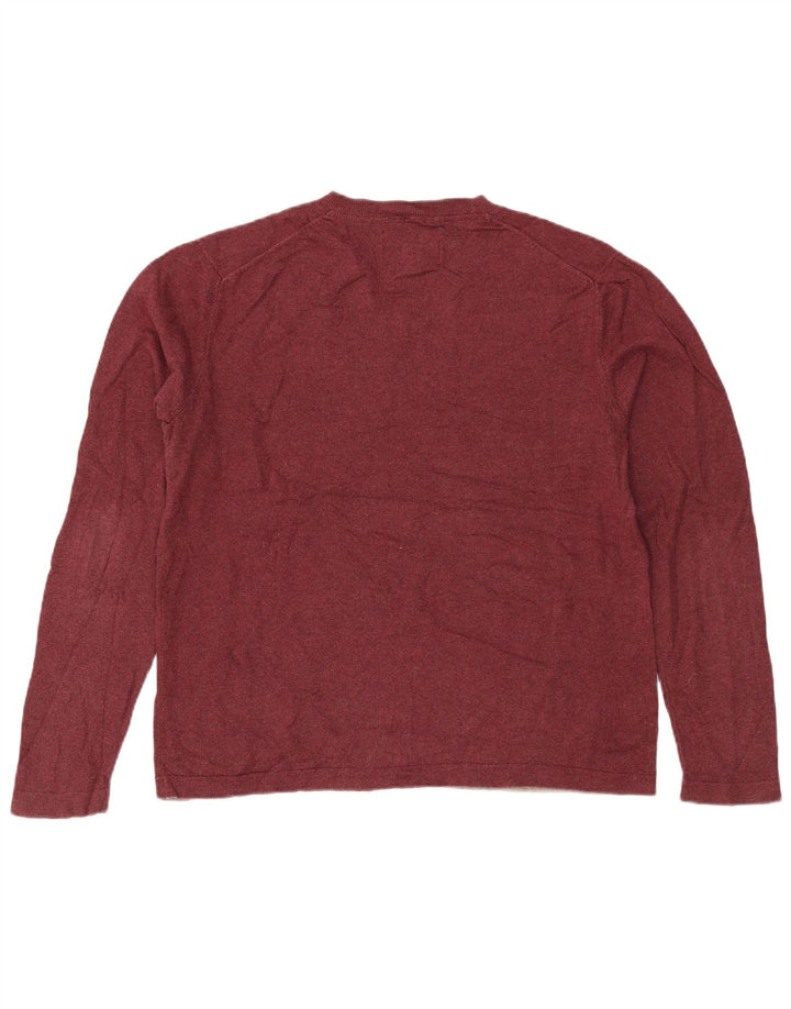 Eddie Bauer Mens V-Neck Jumper Sweater Medium Burgundy Cotton